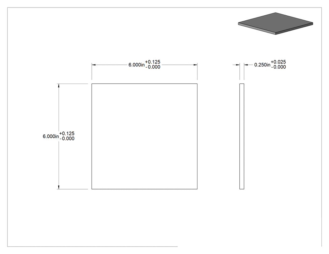 Teknik Çizim - Yağ Dolu Dökme Nylon Levha, 6" x 6" x 1/4"
