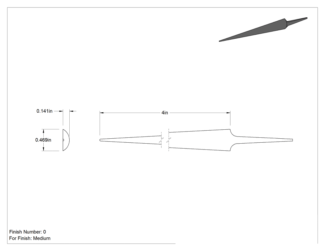 Teknik Çizim - Hassas Yarım Yuvarlak Törpü, Orta Kaplama için, 4" Uzunluk x 15/32" Genişlik