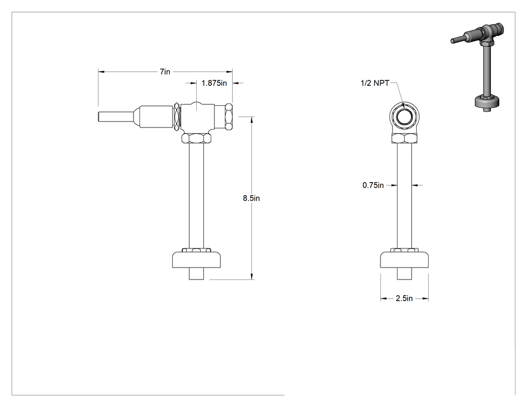 Teknik Çizim - Ayarlanabilir Ölçümlü Manuel Pisuar Sifon Vanaları, 8-1/2" Montaj Mesafesi