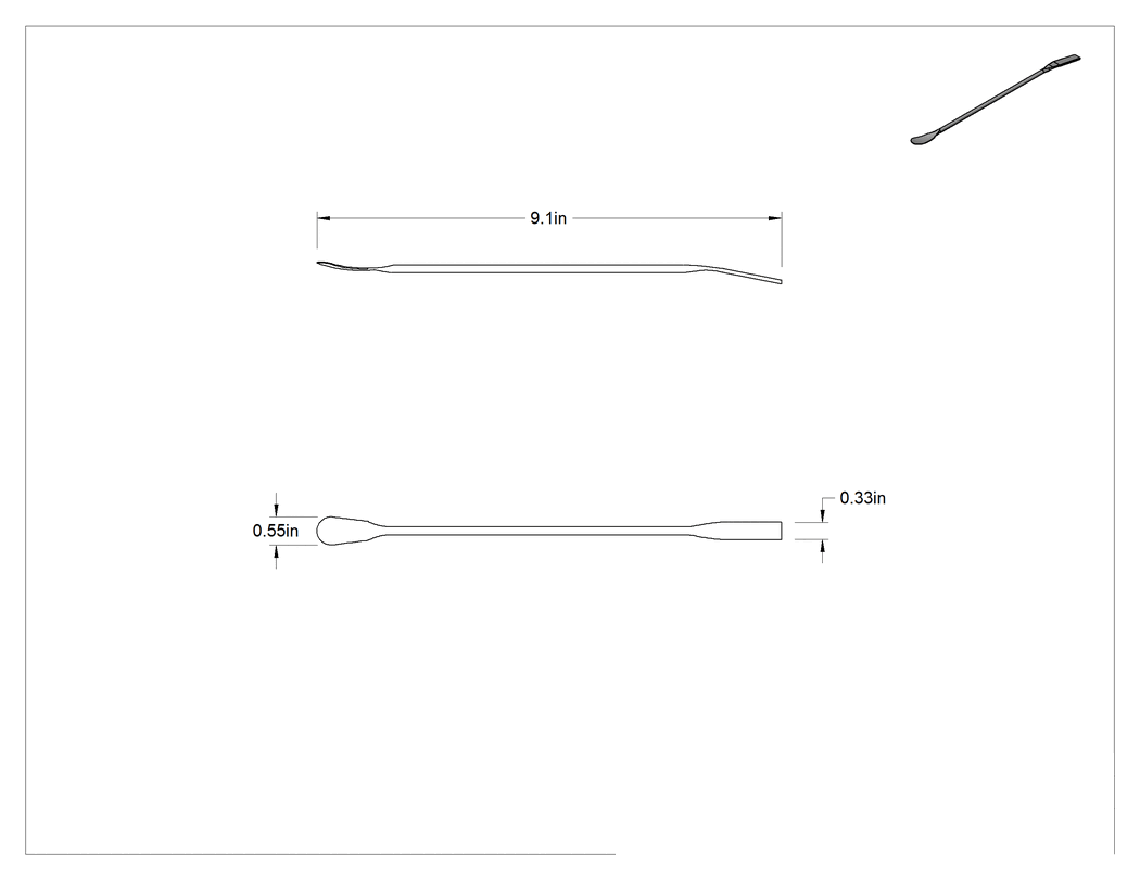 Teknik Çizim - Paslanmaz Çelik Laboratuvar Kaşığı x Düz Spatula, 9 inç Uzunluk