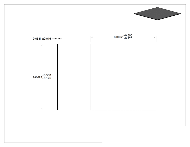 Teknik Çizim - Yüksek Mukavemetli Kumaş Takviyeli EPDM Kauçuk Levha, 6" x 6", 1/16" Kalınlık