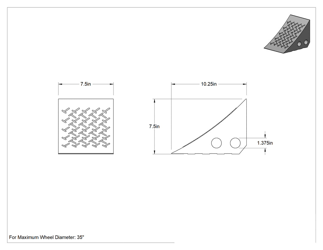 Teknik Çizim - Geri Dönüştürülmüş Plastik Tekerlek Takozları, 10-1/4" Uzunluk x 7-1/2" Genişlik x 7-1/2" Yükseklik