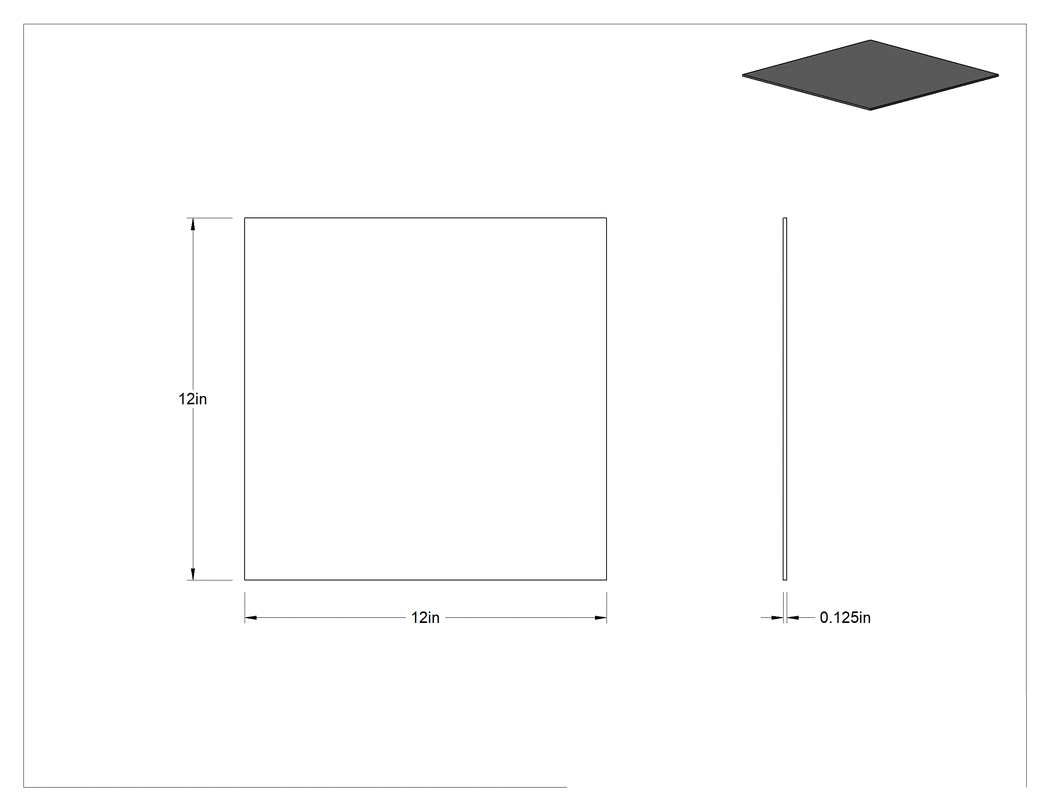 Teknik Çizim - Kumaş Takviyeli Titreşim Sönümleyici Ped, Ağır Makine için, 12" Uzunluk x 12" Genişlik x 1/8" Kalınlık