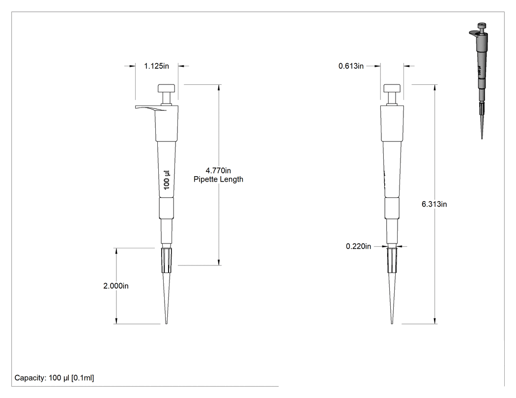 Teknik Çizim - Mikropipet, 0.1 ml Kapasite