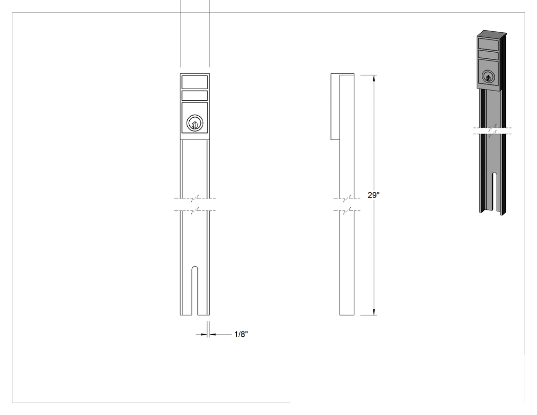 Teknik Çizim - Dosya Dolapları için Kilitleme Çubuğu, Aynı Anahtarlı, 29" Uzunluk