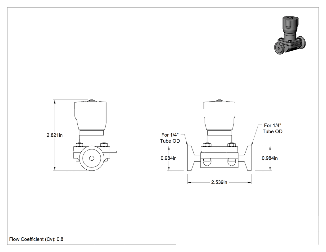 Teknik Çizim - Hassas Gıda ve İçecek Akış Ayar Valfi, 1/4" Dış Çaplı Boru için Hijyenik Hızlı Kelepçe Bağlantı Parçaları