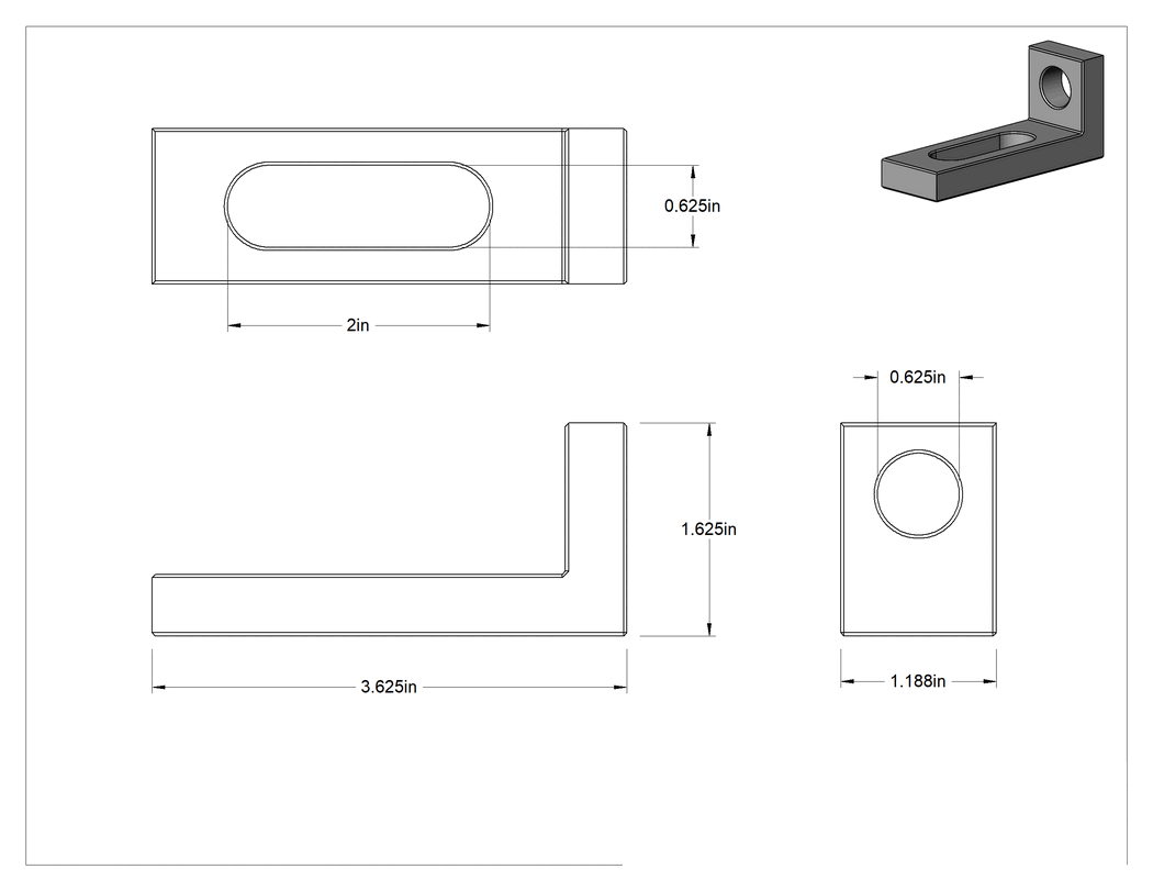 Teknik Çizim - 3-5/8" Uzunluk x 1-5/8" Yükseklik Kaynak Fikstür Masası için Dik Açı Braket