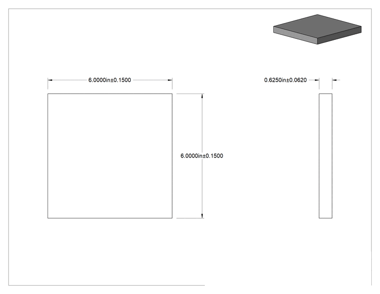 Teknik Çizim - Yüksek Sıcaklık Silikon Kauçuk Levha, Ekstra Kalın, 6" x 6", 5/8" Kalınlık