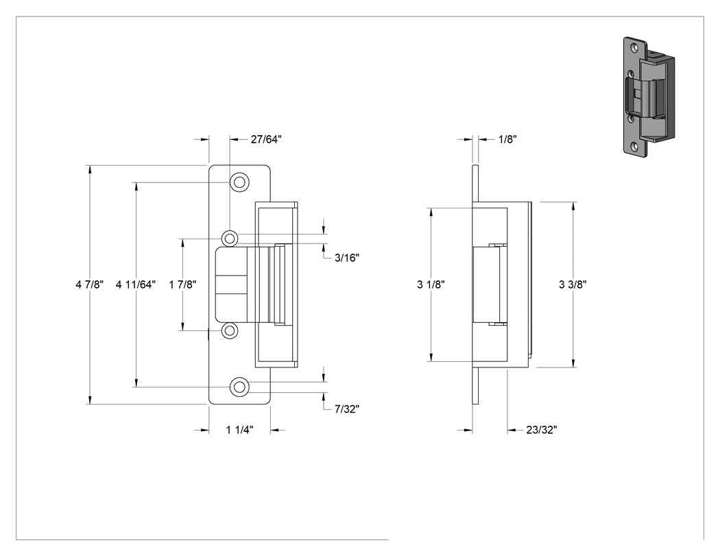 Teknik Çizim - Elektrikli Kapı Kilit Plakası, Kollar ve Topuzlar için, Rutherford S65