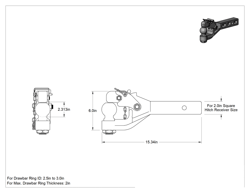Teknik Çizim - Bağlantı Parçası, Kombinasyon Top/Göz, 15-1/2" Toplam Derinlik