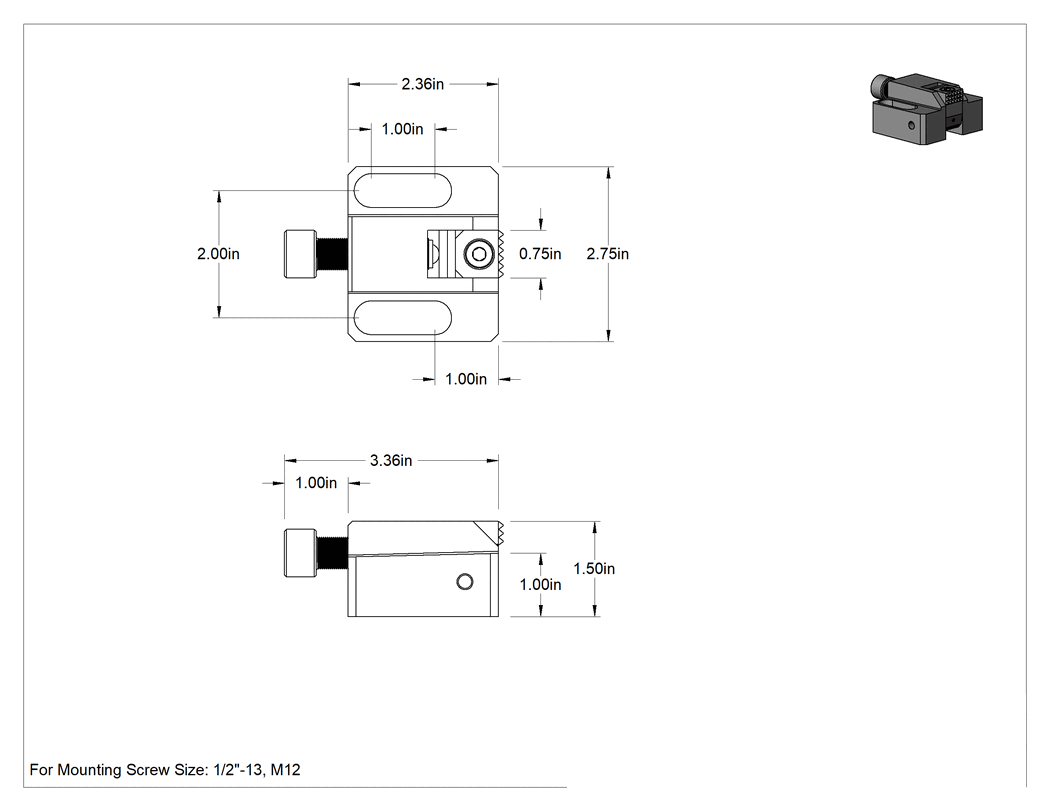 Teknik Çizim - Hidrolik Dönüştürülebilir Yan Kelepçe, 1-1/2" Yükseklik x 3-3/8" Uzunluk x 2-3/4" Genişlik