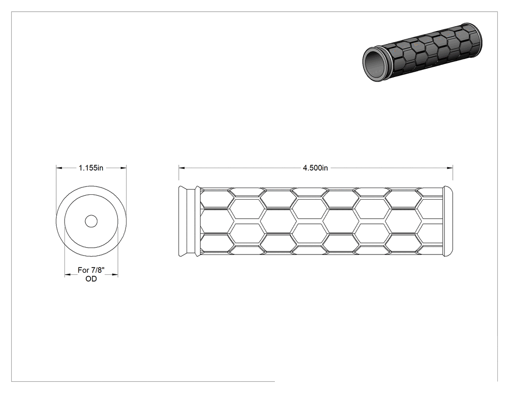 Teknik Çizim - Yuvarlak Tutamaklar, Altıgen Doku, 7/8" Dış Çap için, Siyah