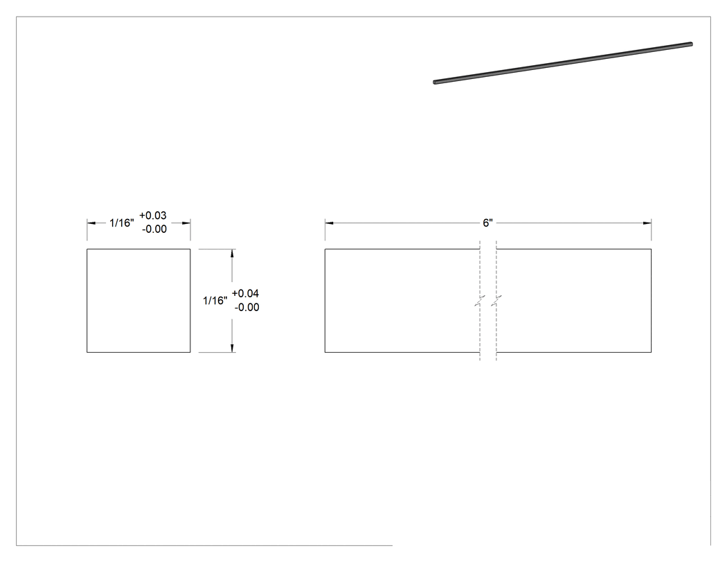 Teknik Çizim - Ekstra Sert C2 Tungsten Karbür Çubuk, 1/16" Kalınlık x 1/16" Genişlik x 6" Uzunluk