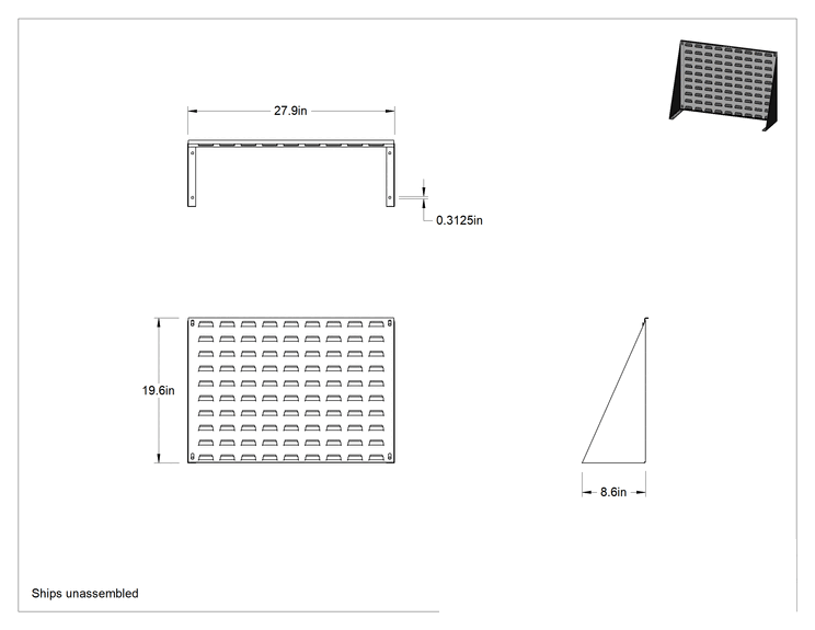 Teknik Çizim - Masa Üstü Kutu Rafı, 28" x 20" x 8.5" Toplam Boyut