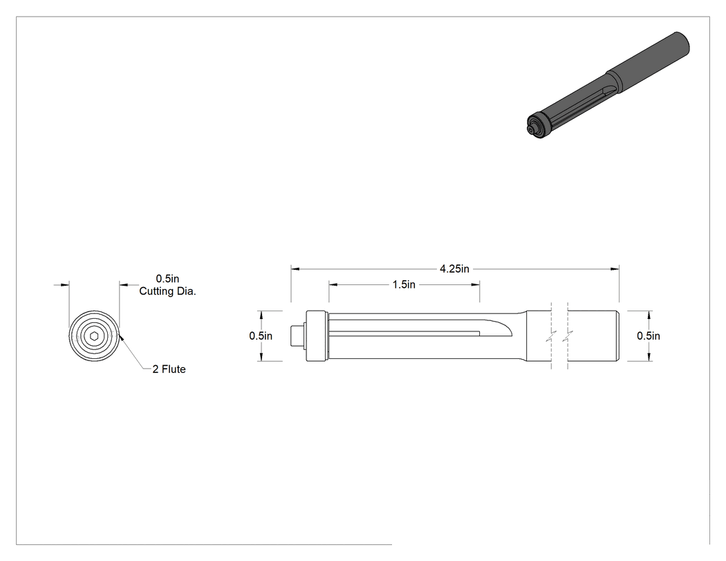 Teknik Çizim - Kenar Kesme Freze Ucu, Alt Pilot, 1/2" Kesim Çapı, 1.5" Kesim Uzunluğu, 4.25" Toplam Uzunluk