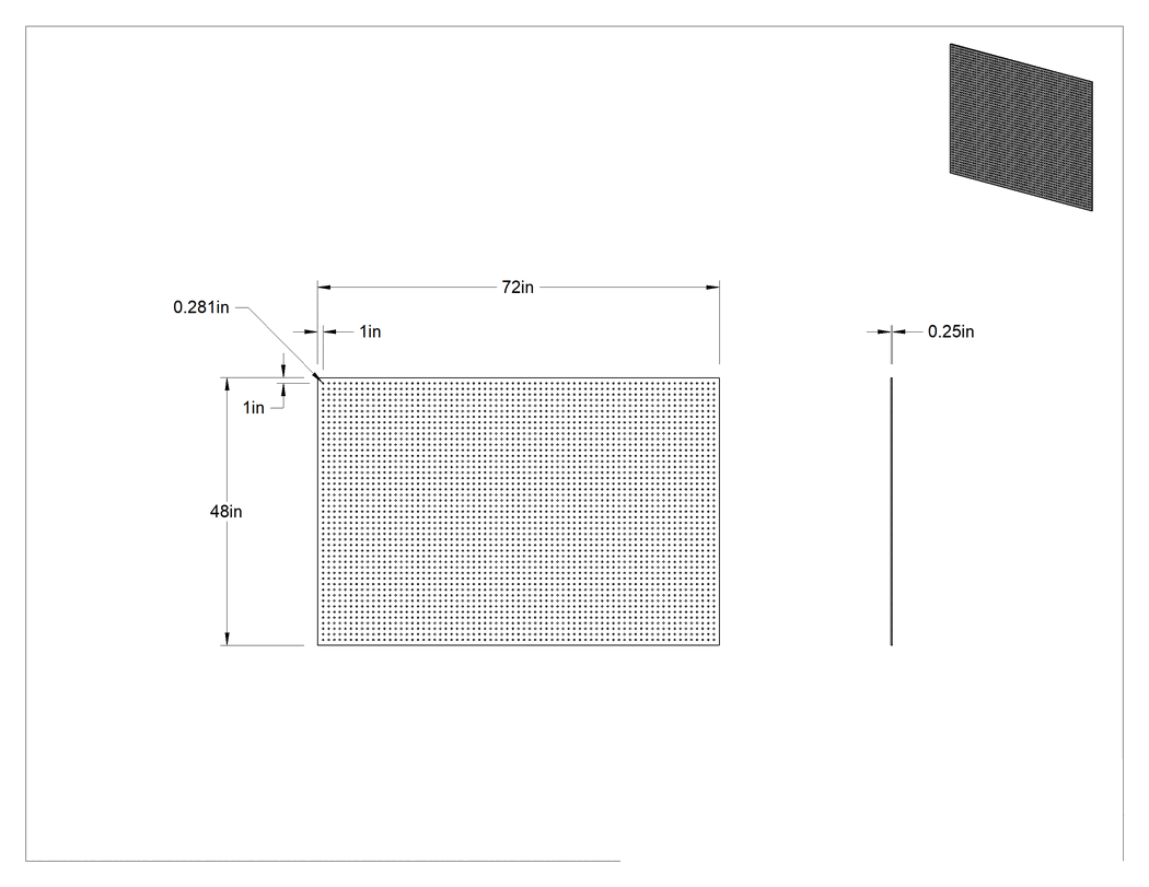 Teknik Çizim - Yarı Şeffaf Plastik Delikli Pano, 9/32" Çapında Delikli, 72" Genişlik x 48" Yükseklik Toplam