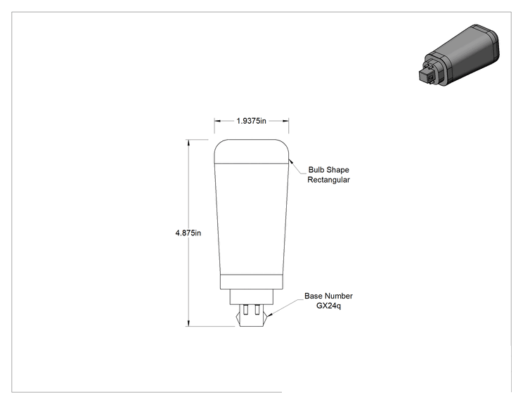 Teknik Çizim - Ampul, 26 W Eşdeğeri, Dört Pimli Taban, 2700K, 1200 lümen, LED