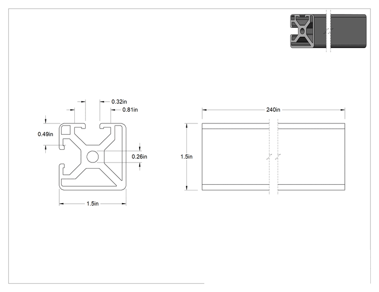 Teknik Çizim - T-Yivli Çerçeve Rayı, Tek Köşe İki Yuvalı Ray, Siyah, 1-1/2" Kare