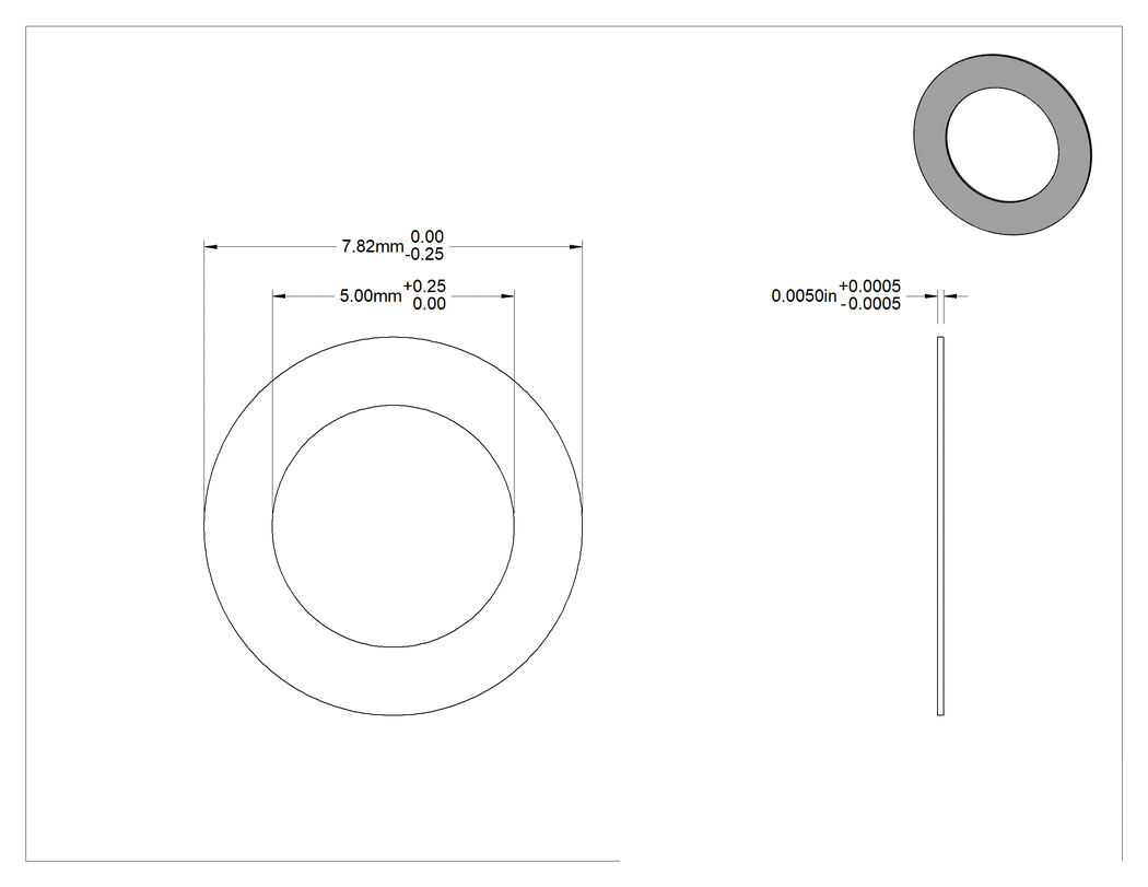 Teknik Çizim - 1074-1095 Yaylı Çelik Şimler, 5 mm Çaplı Vida Omzunu Kısaltmak için, 0.005" Kalınlık