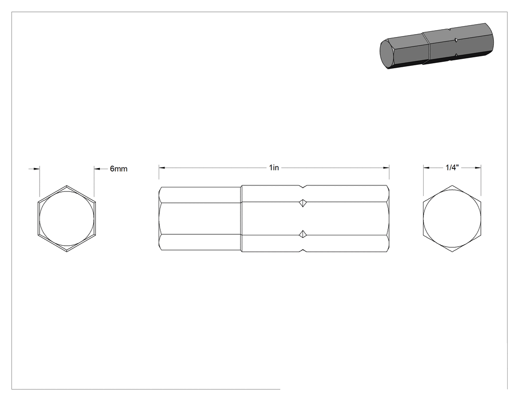Teknik Çizim - 6 mm Altıgen Uç, 1/4" Altıgen Şaft