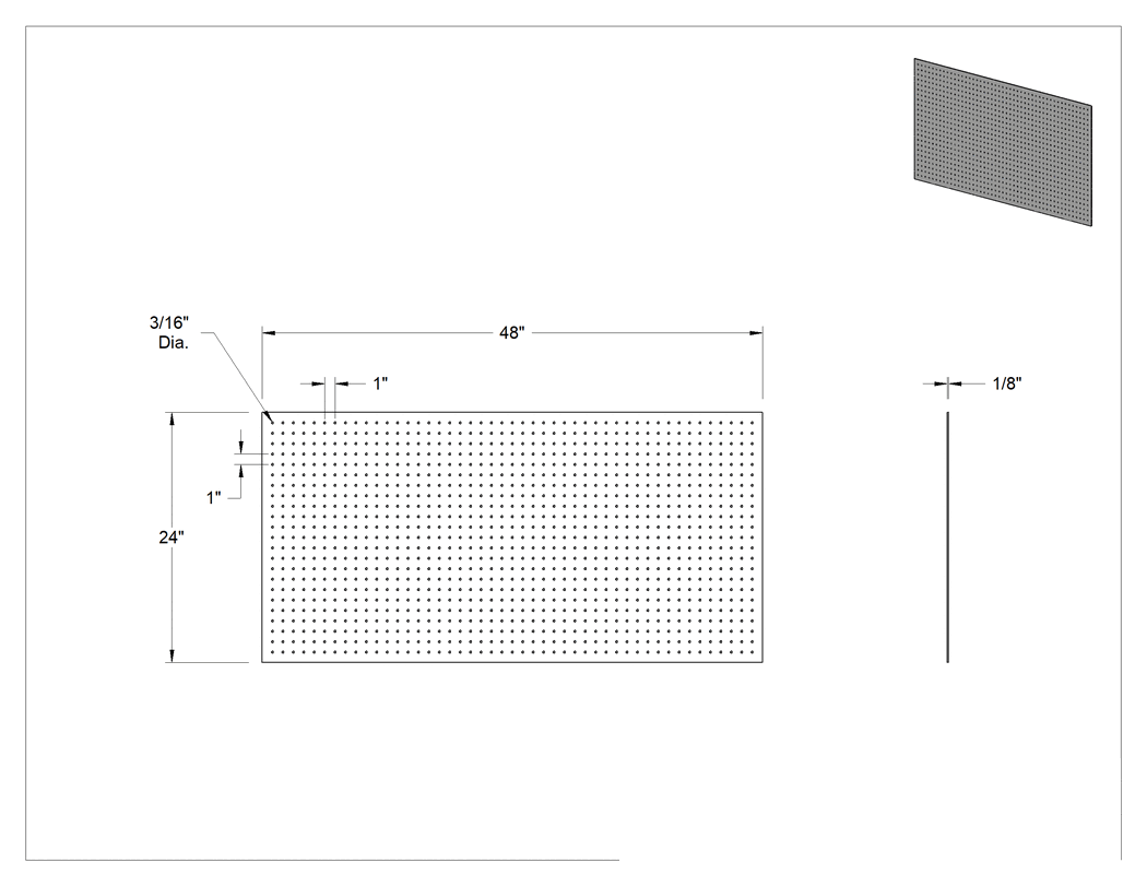 Teknik Çizim - Delikli Pano, Kahverengi Sert Levha, 3/16" Çapında Çivi Delikli, 48" x 24"