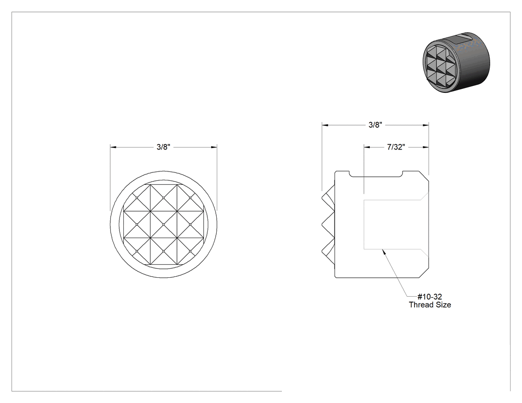Teknik Çizim - Katı Yüzeyli Yuvarlak Tutucu, Dişli Delik ve Setskur Çentikli, 3/8" Çap, Ekstra İnce
