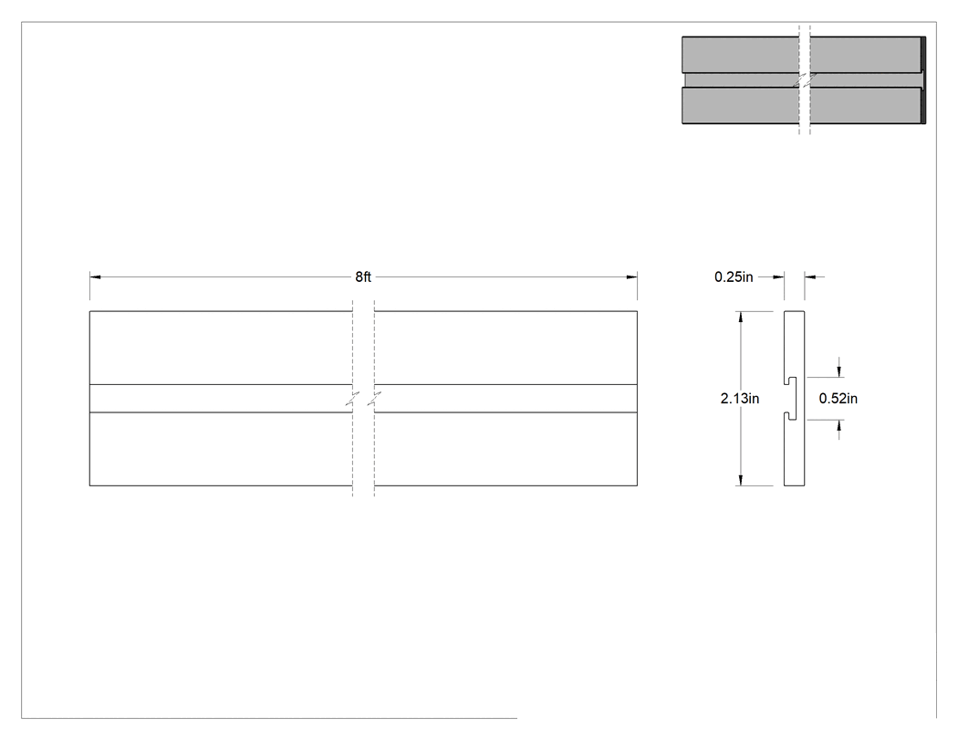 Teknik Çizim - Konveyör Kılavuzu için 8 Fit Uzunluk x 2-1/8" Yükseklik Aşınma Şeridi