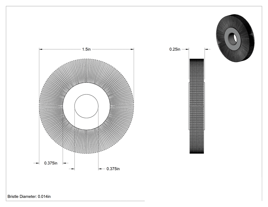 Teknik Çizim - Düşük Çizilme Pirinç Kıllı Tekerlek Fırçası, Öğütücüler için, 0.014" Çapında Kıllara Sahip 1-1/2" Fırça Çapı