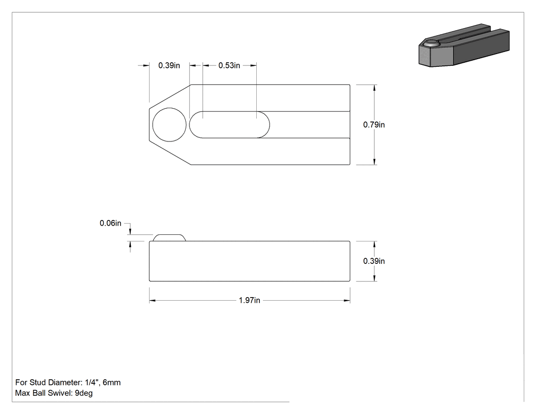 Teknik Çizim - Açılı İş Parçaları için Sabitleme Kelepçesi, 1/4" ve 6 mm Çaplı Saplamalar için