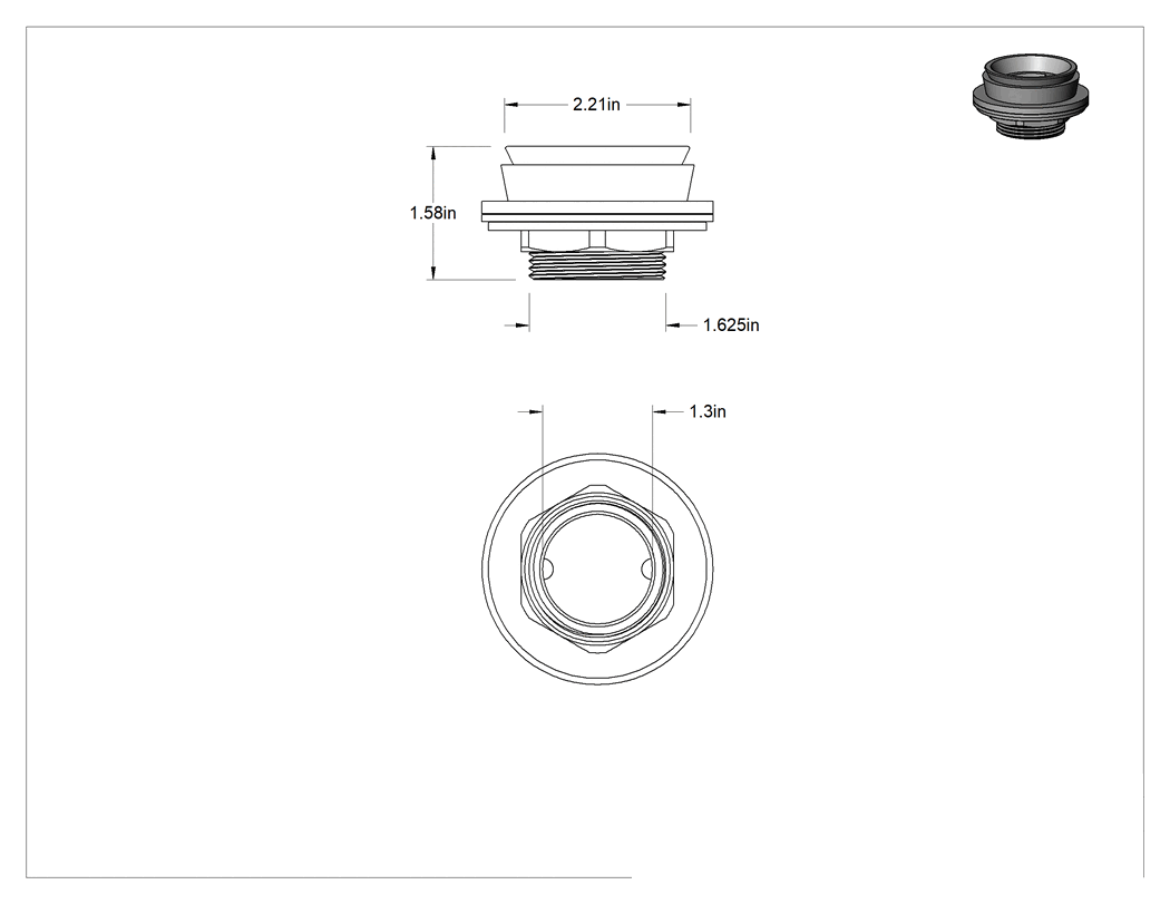 Teknik Çizim - Tanksız Tuvalet Bağlantı Parçaları, 1-1/2" Giriş Çapı ve 1-1/4" Boru Dış Çapı için