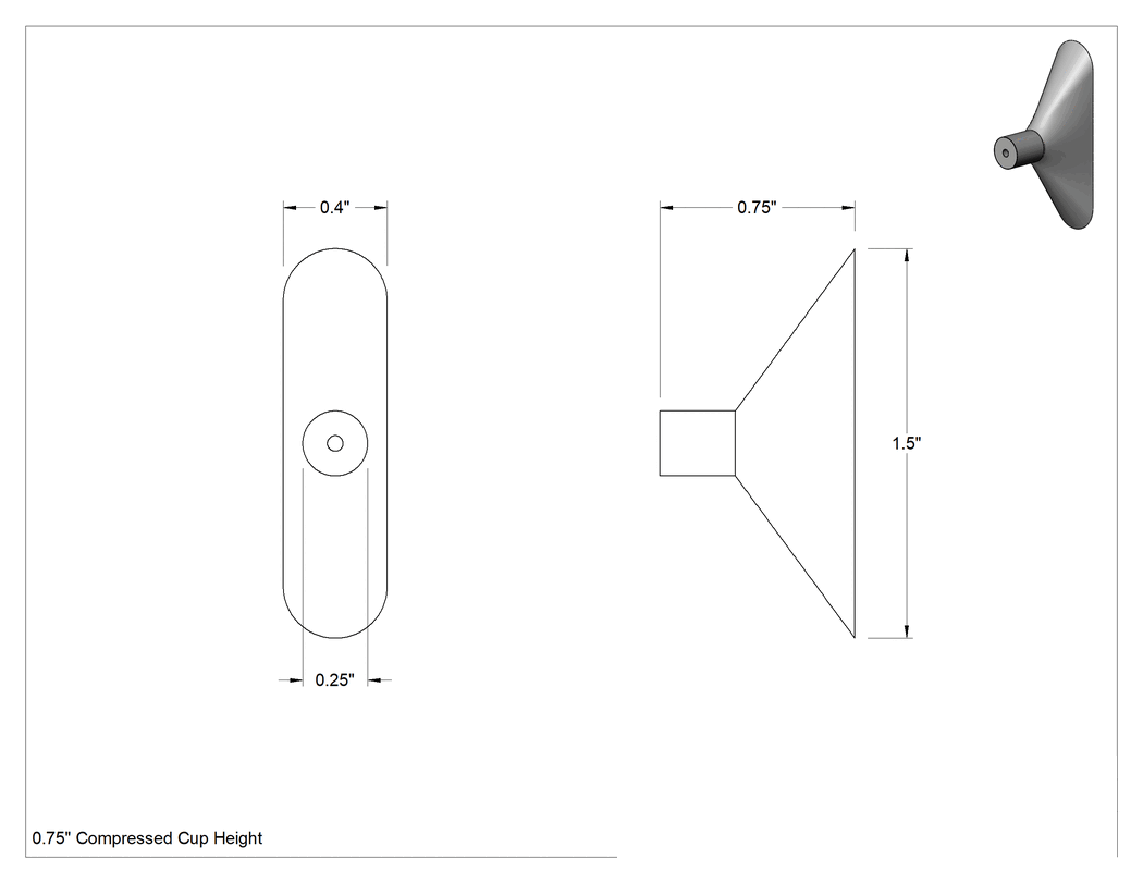 Teknik Çizim - Vakum Vantuzu, Takmalı, Bükülmeyi Önleyici, 1-1/2" Uzunluk, 0.4 inç Genişlik, 3/4" Yükseklik
