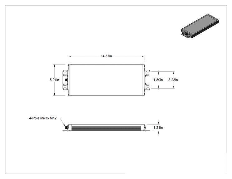 Teknik Çizim - Panel Makine Işığı, Yan Bağlantı, 14-5/8" Toplam Uzunluk, 6700 lümen