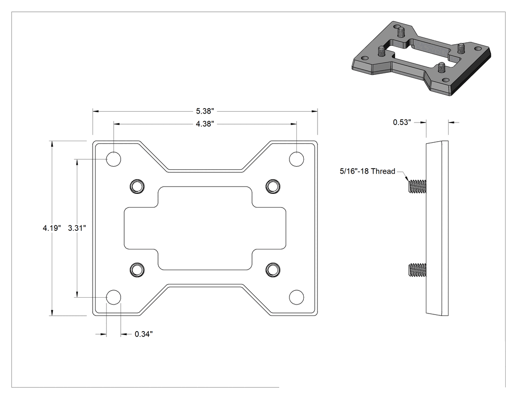 Teknik Çizim - 1.33" Merkezli Dik Açı Redüktör için 0.53" Kalınlıkta Dişli Kutusu Montajı