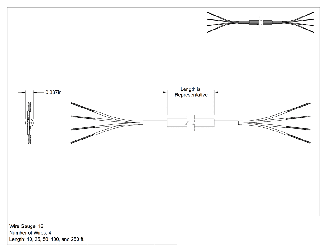 Teknik Çizim - Su Engelleme Kontrol Kablosu, 16 AWG, 4 Tel