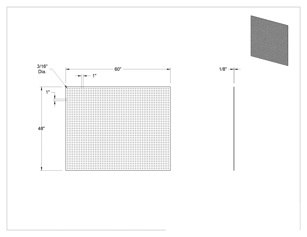 Teknik Çizim - Delikli Pano, Kahverengi Sert Levha, 3/16" Çaplı Çivi Deliği, 60" x 48", 1/8" Kalınlık