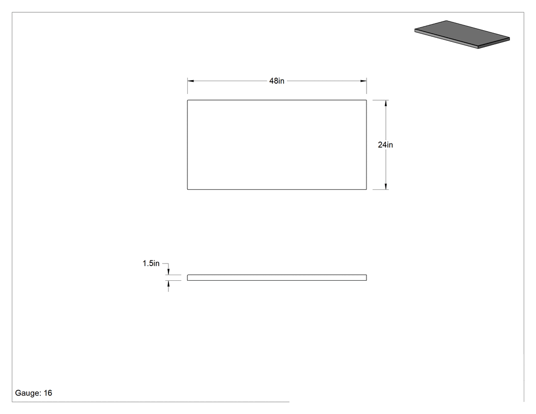 Teknik Çizim - Paslanmaz Çelik Tezgah Üstü, Tırnaklı değil, 48" Genişlik x 24" Derinlik