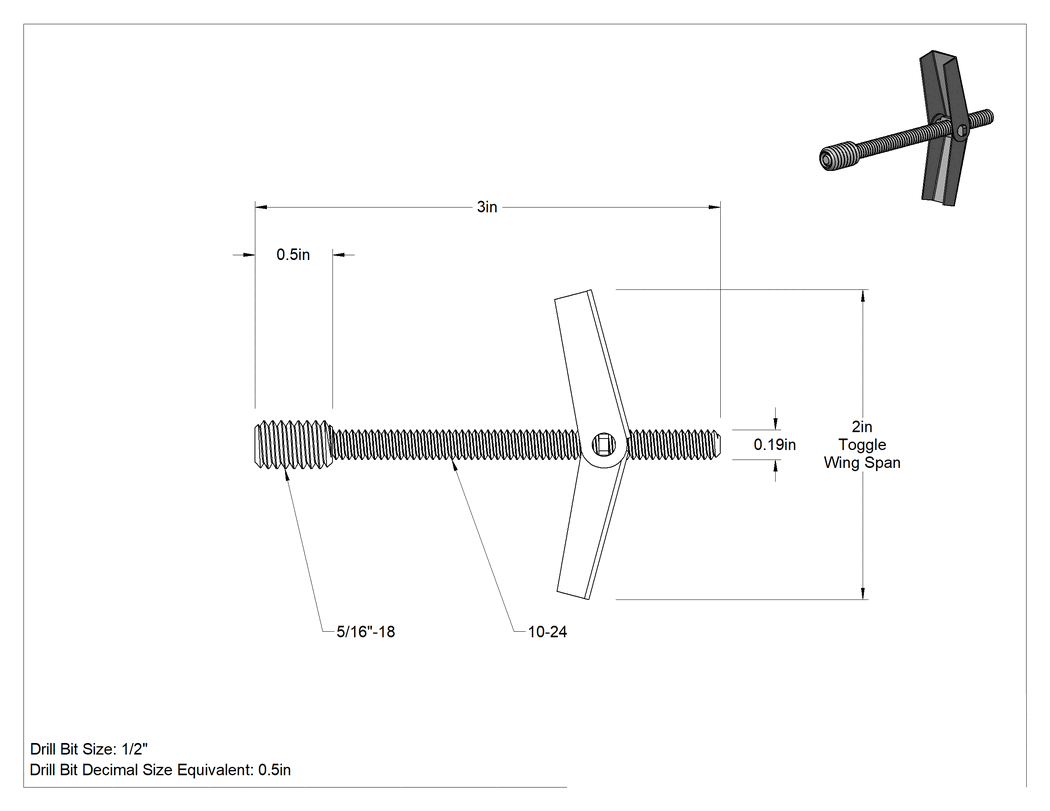 Teknik Çizim - Alçıpan için Çivi Tipi Kelebek Dübel, 3/16" Çap
