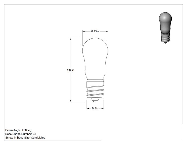 Teknik Çizim - Vidalı Taban Ampul, S6, Şamdan Tabanı, 24V, 6W, Akkor