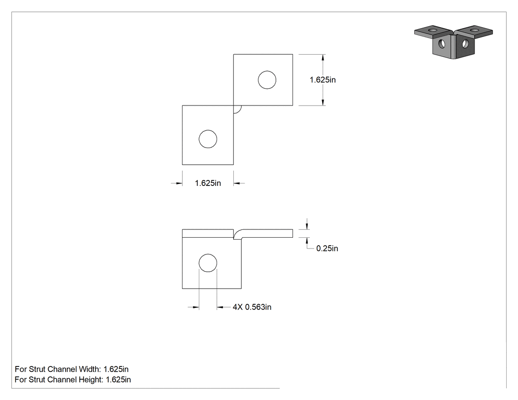 Teknik Çizim - Strut Kanalı Braketi, Çift 90 Derece, Yeşil Toz Boyalı Çelik