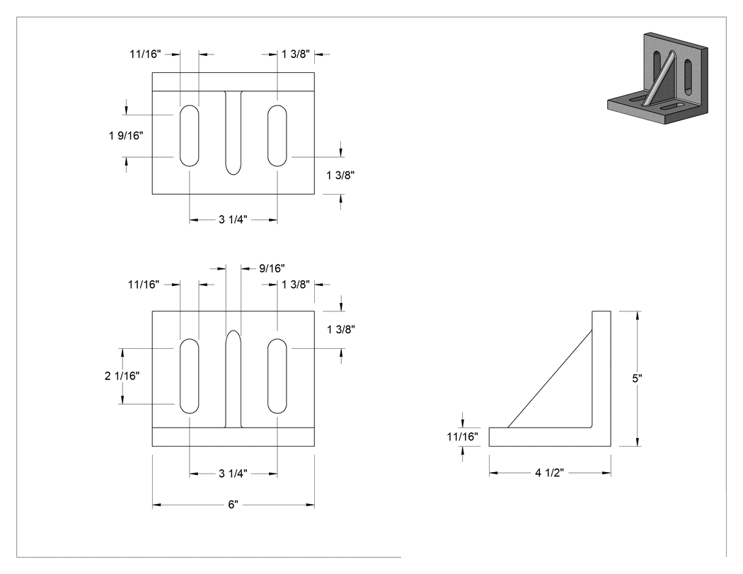 Teknik Çizim - 4 Yuvalı Açı Plakası, 4-1/2" Uzunluk x 6" Genişlik x 5" Yükseklik
