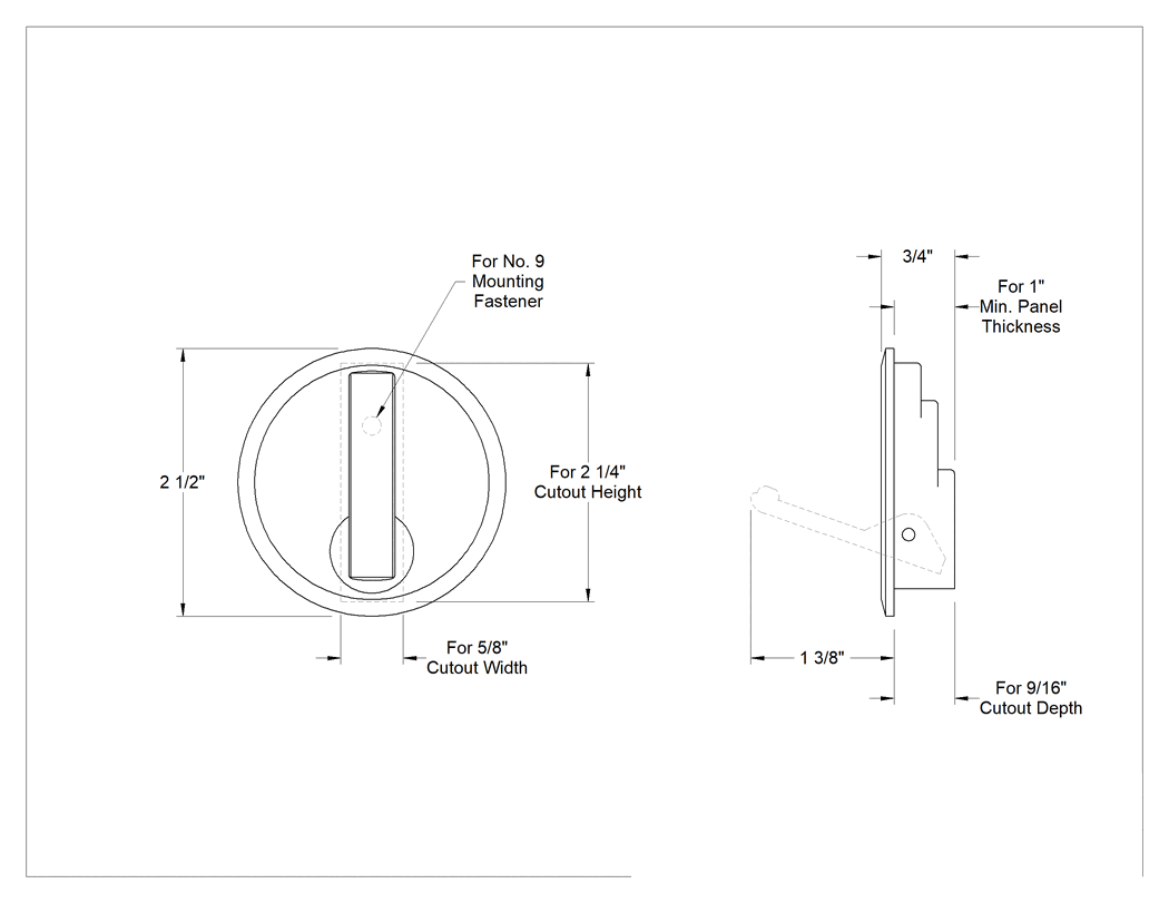 Teknik Çizim - Gömme Asma Kancaları, 2-1/2" Genişlik x 2-1/2" Yükseklik x 3/4" Derinlik Toplam