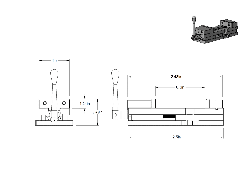 Teknik Çizim - Freze Makinesi Mengeneleri, 4 inç Genişlik Çeneler