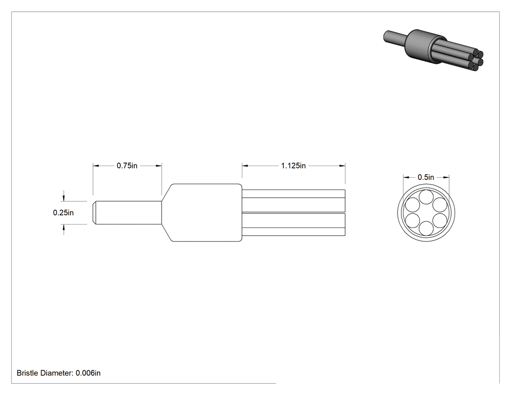Teknik Çizim - Dar Alanlar için Güçlü Temizleme Fırçası, Saplı, 0.006" Çaplı Paslanmaz Çelik Kıllara Sahip 1/2" Fırça Çapı
