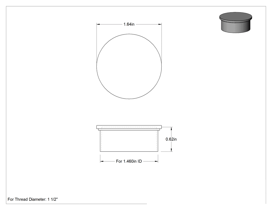 Teknik Çizim - 1-15/32" İç Çap için Antistatik Tıkaç