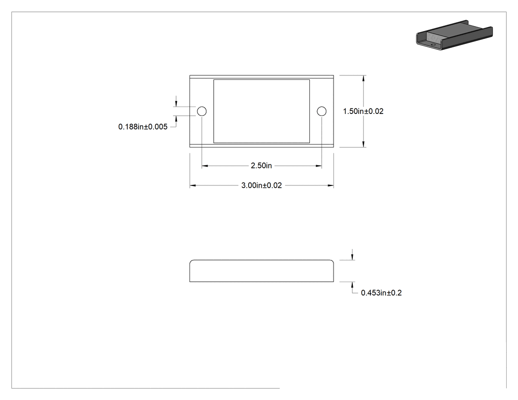 Teknik Çizim - Kapalı Seramik Mıknatıs, Çinko Kaplı Çelik Kasa, 29/64" Kalınlık, 1-1/2" Genişlik, 3" Uzunluk