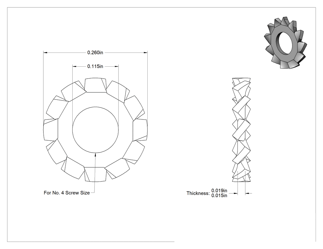 Teknik Çizim - Mil. Spec. Dişli Kilit Pulları, 4 Numaralı Vida Boyutu için, 410 Paslanmaz Çelik, MS35335-57