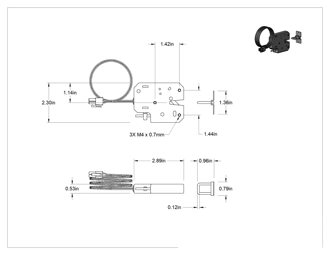 Teknik Çizim - Elektronik Uzaktan Kumandalı Döner Mandal, Anahtarlı, Molex Mini-Fit Elektrik Bağlantısı