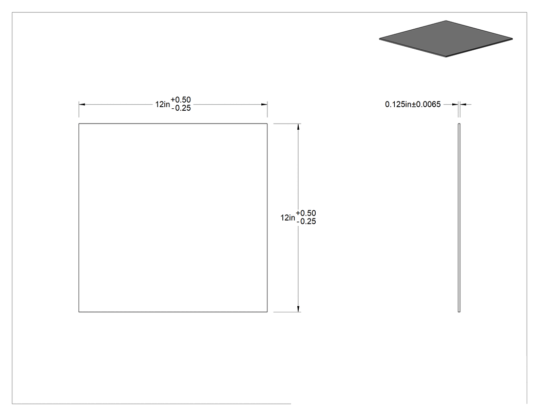 Teknik Çizim - Darbeye ve Neme Dayanıklı HDPE, 12" x 12", 1/8" Kalınlık