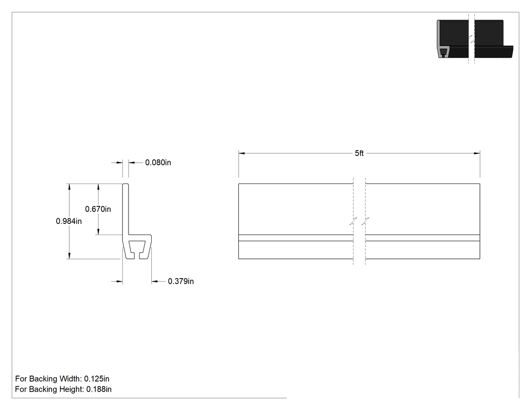 Teknik Çizim - Kolay Kesim Şerit Fırça için 5 Fit Uzunluk x 21/32" Flanş Yüksekliği Cıvatalı Tutucu