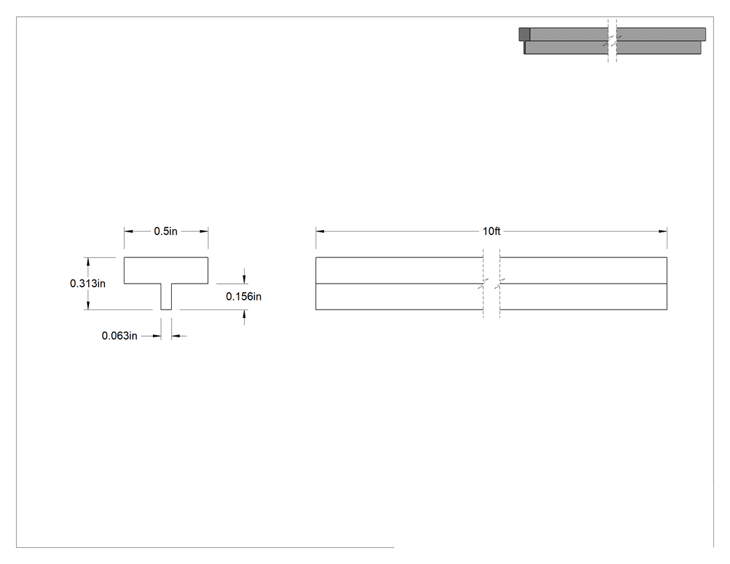 Teknik Çizim - Kanal Montajlı T-Conta, 1/2" Genişlik, 5/16" Yükseklik, 10 Fit Uzunluk
